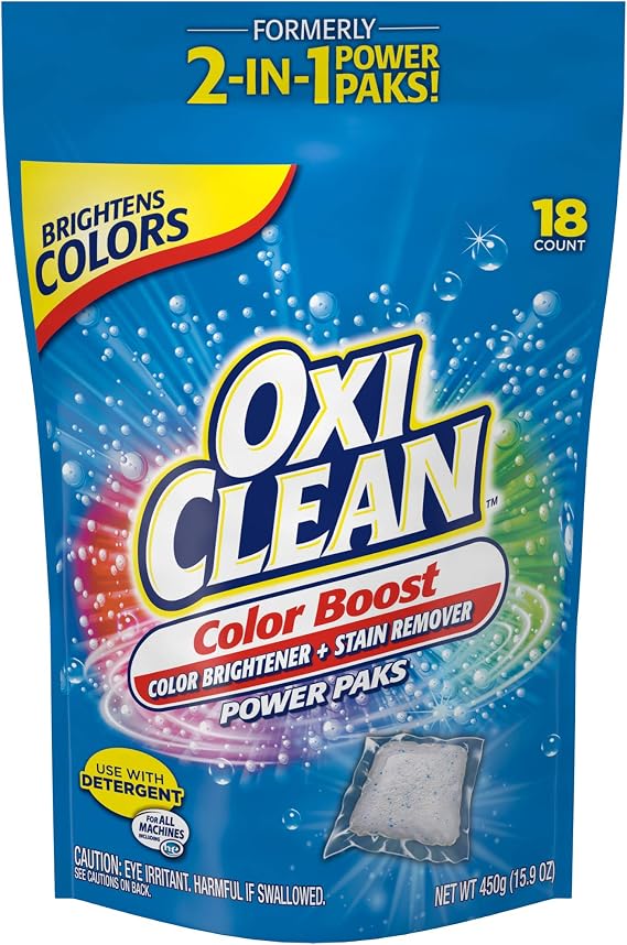 OxiClean Color Boost Color Brightener plus Stain Remover Power Paks, 18 Count (Packaging may vary)