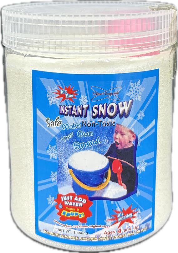 Instant Fake Snow Powder - 1lb (16oz) - Makes 8 Gallons - Pure White Fluffy Realistic Indoor Snow for Winter Wonderland Decorations, Parties, Kids Sensory Bins & Science Experiments