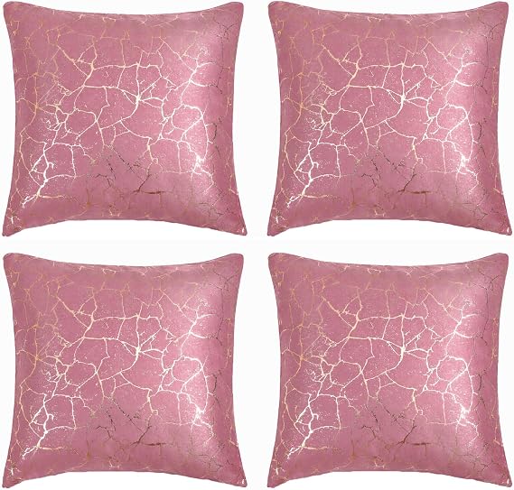 Soho Kumaş Altın Varak Desenli Dekoratif 4'lü Kırlent Yastık Kılıfı Seti - 42 x 42 cm (4, Fuşya)