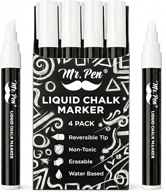 Mr. Pen- Liquid Chalk Marker Pen, 4 Pack, 8x Labels