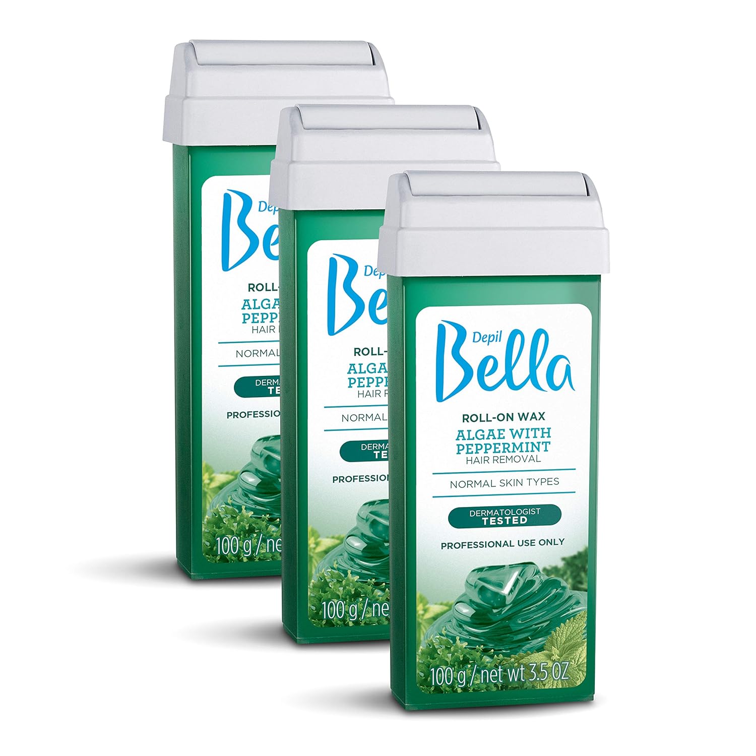 Depil Bella Roll On Wax Algae with Peppermint Depilatory | Body Waxing, Hair Removal Wax-Cartridge | For Men and Women | Home Self Waxing | Sensitive Skin | Dermatologically Tested | Painless 3 PACK