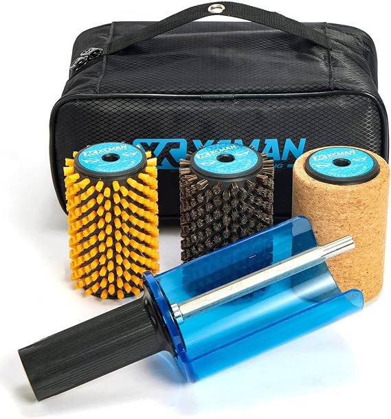 Xcman Rotating Brush Set for Ski, Brush Handle with Axle and 3 Brushes: Nylon, Horsehair, Brass/Cork