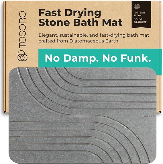 Stone Bath Mat Diatomaceous Earth Shower Mat Non-Slip Super Absorbent Diatomite Stone Bath Mats for Bathroom Floor Quick Drying Natural Easy to Clean (23.5 x 15) - Graphite