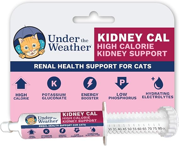 Under The Weather Pet Kidney Cal for Cats 80cc | High Calorie Cat Kidney Support Supplement with Low Phosphorus, Potassium Gluconate & Electrolytes | Vet Formulated Salmon Flavor Gel