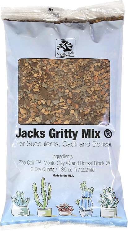 Succulent, Cactus and Bonsai Soil - Jacks Gritty Mix - 2 Quarts Fast Draining Fight Root Rot Optimized pH