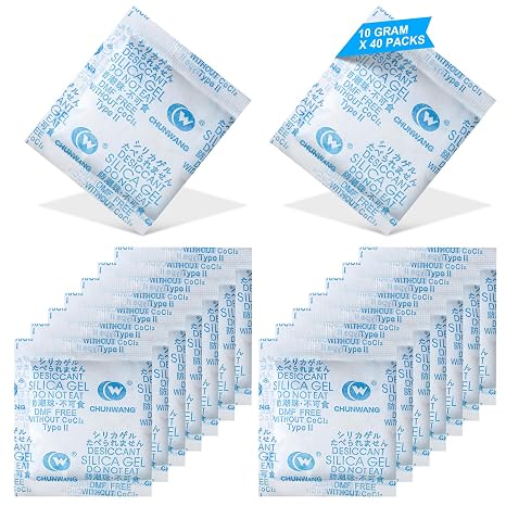 40 x 10g Moisture Absorber Sachets – Reusable Silica Gel Desiccant Packs, Anti-Mould Humidity Packs for Wardrobe & Clothes Storage, Food Drying, Books, Medicine, Electronics & Home Use (10g 40pcs)