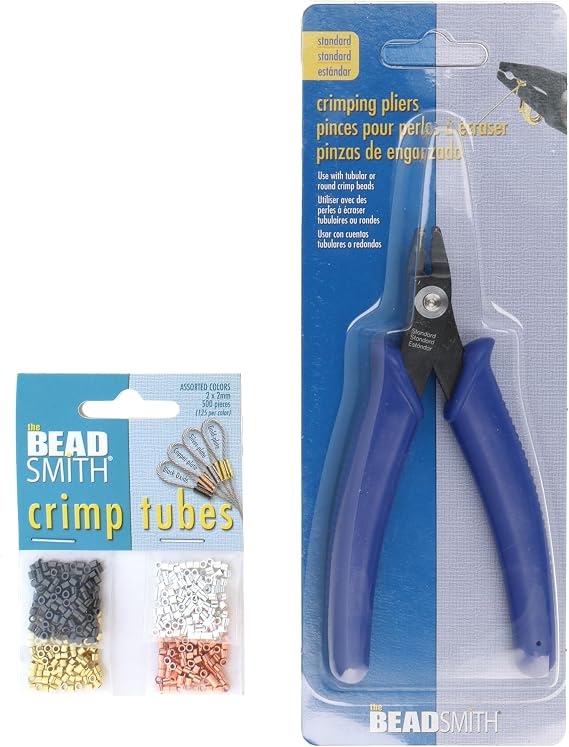The Beadsmith Crimping Set, Crimp Forming Pliers 5-1/8" and 500 Crimp Tubes, 2x2mm in Assorted Colors, Creates Smooth, Rounded Crimps Every Time, No Sharp Edges
