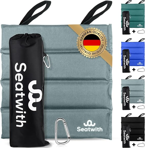 Folding Sit Mat (14''x14'') - Sitting Pad with Carry Bag & Snap Hook to Attach to the Backpack - Protection Against Cold, Wet & Dirt
