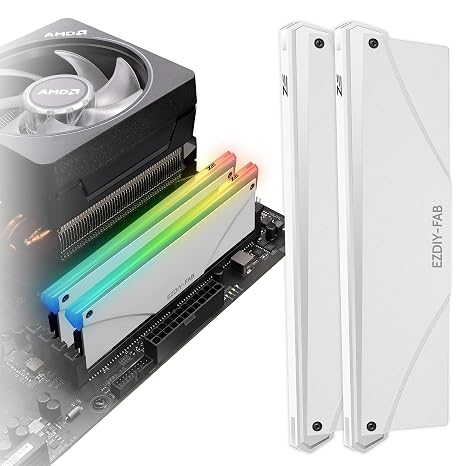 EZDIY-FAB 5V ARGB Memory RAM Cooler DDR Heatsink for DIY PC Game MOD DDR3 DDR4- White-2 Pack