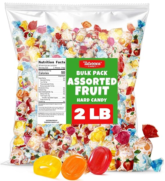Bulk Fruit Filled Hard Candy 2 Pound - Individually Wrapped Assorted Fruity Candies with Soft Center - Approx 120 Pieces for Parties, Office Treats & Snacks