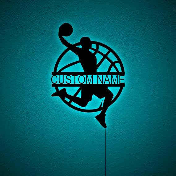 Custom Basketball Wall Decor, Personalized Basketball Sport Sign, Basketball Player Name Sign, Basketball Led Light, Gifts for Basketball Player, Birthday Xmas Christmas Gifts, RGB 16 Colors Changing