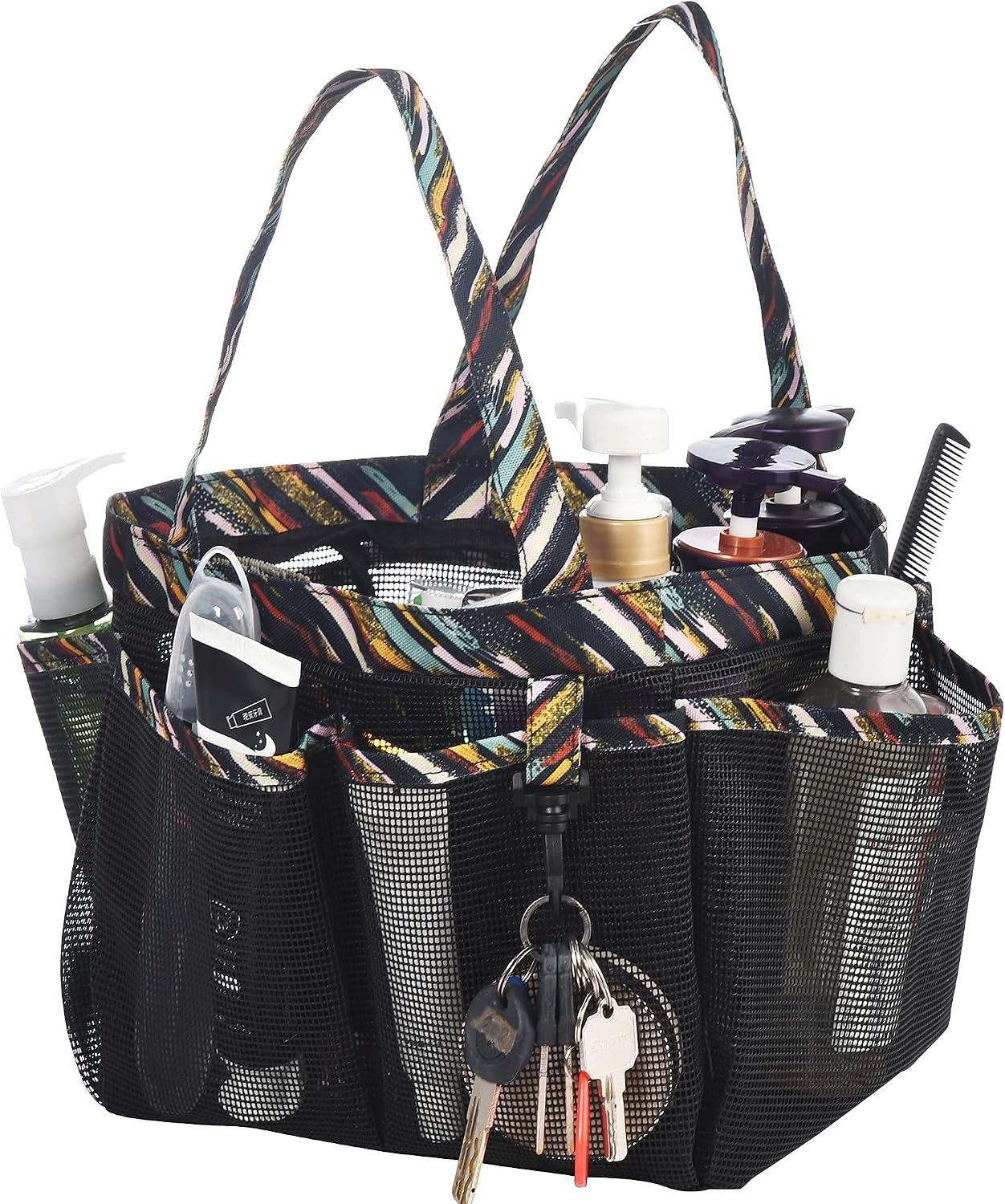 Large Dorm Shower Caddy Tote, Black Portable Mesh Shower Caddy for College Bathroom Camp Gym Travel Bag, 8 Basket Pockets