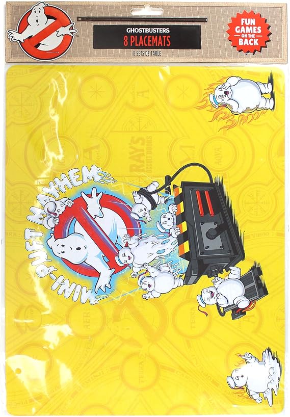Ghostbusters Placemats (Set of 8) 11" x 14" Mini-Puft Mayhem Design with Fun Games on Back - Perfect for Kids' Parties and Movie Nights