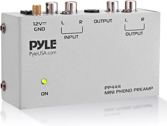 Pyle Ultra Compact Phono Preamp - Mini Turntable Preamp for Audio - Guitar, Microphone - RCA Input/Output for Record Player - Receiver - Amplifier - PP444