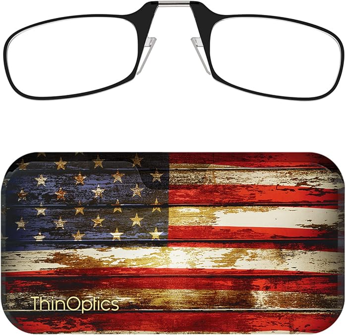 ThinOptics Pod Reading Glasses - Slim Armless Pocket Readers - Rustic Flag, 2.5x