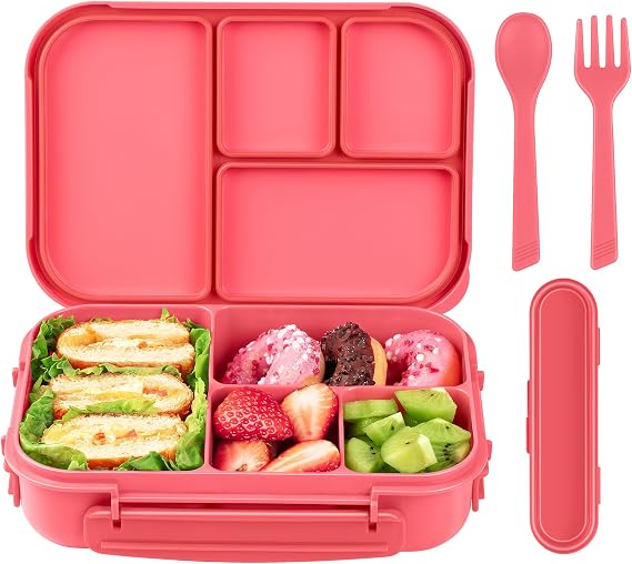 Amathley Lunch Box Kids,Bento Box Adult,Leakproof Lunch Containers for Adults/Kids/Toddler,1200ML-4 Compartments Bento Boxes with Utensil,Microwave & Dishwasher & Freezer Safe (Pink Berry)