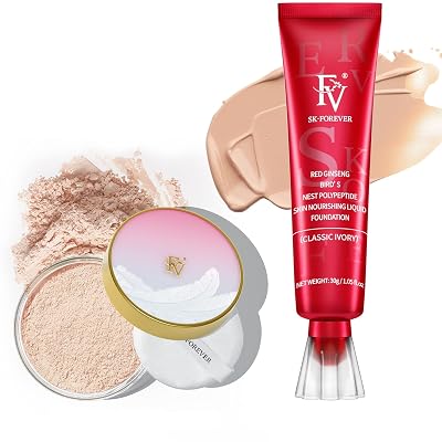 1.05floz Classic Ivory Matte FV Foundation Makeup With 0.35oz Naturally Neutral Translucent Loose Powder Makeup for NormalOily Skin, Waterproof