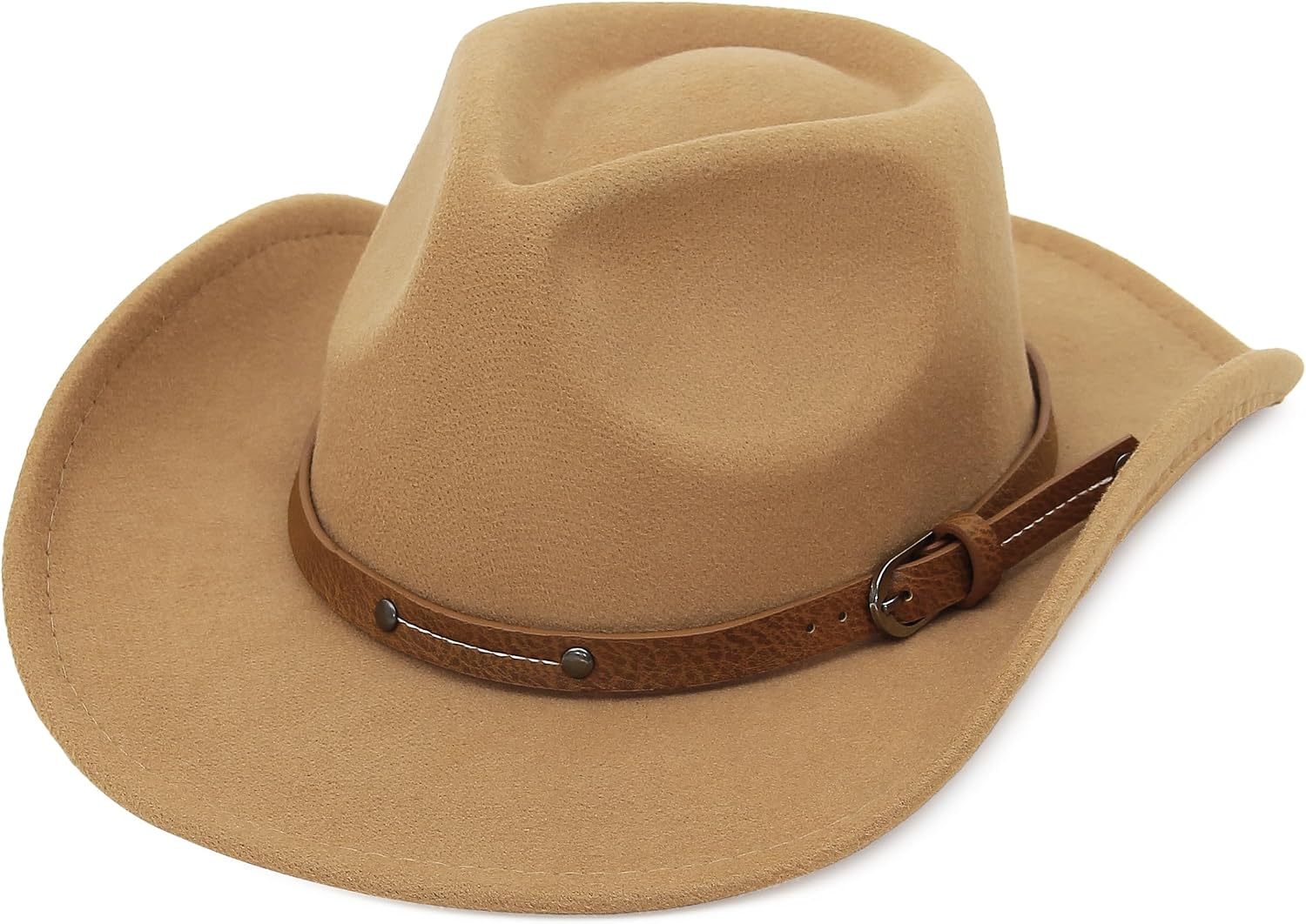 GEMVIE Cowboy Hat for Men Womens Classic Crushable Roll Up Brim Cowboy Hat Belt Buckle Western Cowboy Cowgirl Hat
