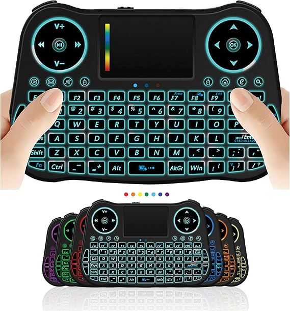 Wireless Mini Handheld Smart TV Remote Keyboard Touchpad Mouse Combo Controller For Android TV Box, Smart TV, X-Box, MacOS, PC Computer Window 10 11, Raspberry Pi 2,RGB Backlit (Not Support Bluetooth)
