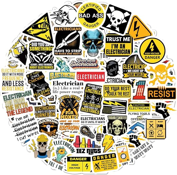 100Pcs Funny Electrician Stickers for Hard Hats, Electrician Hard Hat Stickers and Decals, Funny Electromechanical Technician Gifts for Men, Gifts for Women & Men