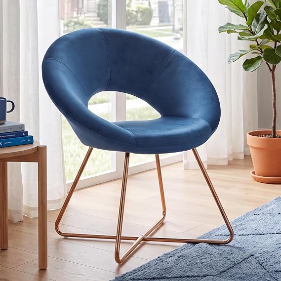 DUHOME Modern Accent Velvet Chairs Single Sofa Comfy Upholstered Arm Chair Mid-Century Leisure Lounge Chairs with Golden Metal Frame Legs 1 PCS Blue