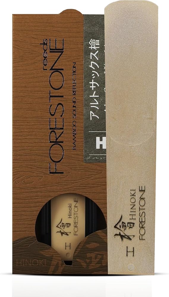 Forestone Hinoki Synthetic Alto Saxophone Reed with Calcium-Enriched Bamboo Fiber Blend - American Unfiled Cut for Natural Feel, Expressive Tone & Lively Response -Long-Lasting - Made in Japan-Hard(H)
