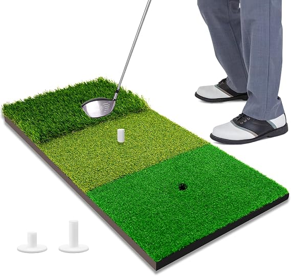 LYDARZ Portable & Foldable Golf Practice Mat Dual-Turf Golf Hitting Mat for Indoor & Outdoor Swing and Chipping Fairway & Rough Turf Golf Training Mat for Backyard and Home