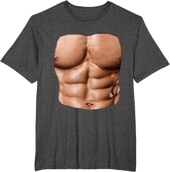 Fake Muscle Under Clothes Shirt Chest Six Pack Abs T-Shirt T-Shirt, Men's Big and Tall, Dark Heather Grey, 6X Tall