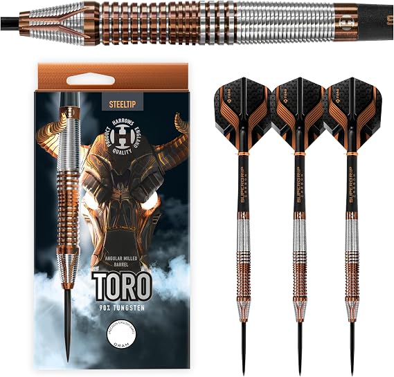 Harrows Toro 90% Tungsten Steel Tip Darts Set 22g, 23g, 24g & 25g - Includes Supergrip Carbon Midi Shafts & new 100 Micron Toro Flights