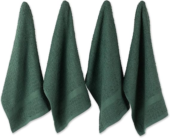 DII Cotton Waffle Terry Dish Towels, 15 x 26 Set of 4, Ultra Absorbent, Heavy Duty, Drying & Cleaning Kitchen Towels-Dark Green