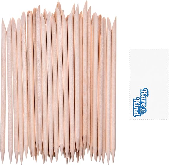 Kare & Kind 100x Double-Sided Orange Wood Nail Sticks - Cuticle Pusher Remover Cleaner - Manicure, Pedicure, DIY - Home, Nail Salon - for Beginners and Profesional Nail Technicians