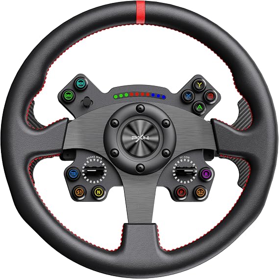 PXN W CS R2 Gaming Steering Wheel D1 Quick Release, 13-inch, Hall Effect Paddle Shifters,F1-style Paddles, Dynamic RGB Rev Lights, Leather Grip For VD4/VD6/VD10 Direct Drive Bases