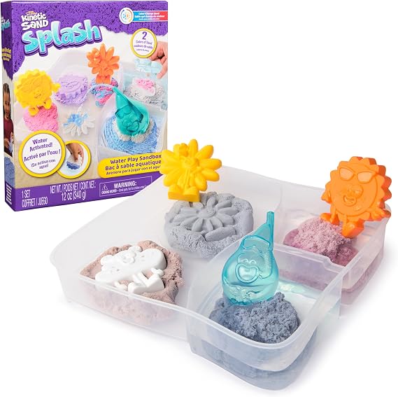 Kinetic Sand Splash, Water Play Sandbox with 12oz Color-Change Play Sand, 4 Molds & Tray , Toddler Toys, Kids Toys for Girls & Boys