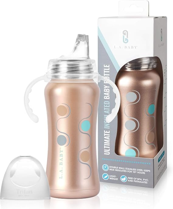 Ultimate Stainless Steel Sippy Cup | 9oz Insulated Sippy Cup for Toddlers - Insulates 10+ Hours | Leak-free, Non-toxic Medical Grade Silicone and Stainless Steel - Rose Gold