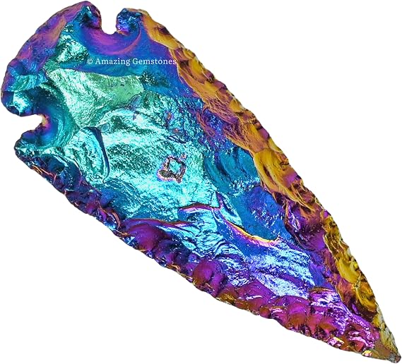 Amazing Gemstone Titanium Aura Quartz Arrowhead, Crystal and Healing Stone Flint Rock Arrow Head - 2 to 3 Inch Arrowheads for DIY Project Craft Point Jewelry Making