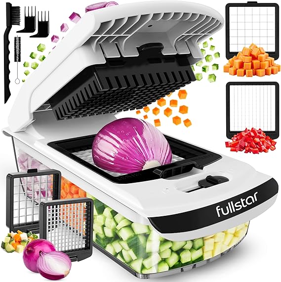 Fullstar Pro Original Chopper - Vegetable Chopper & Cutter - 2 Blades | Onion, Salad & Veg Dicer - Veggie Cubes Cutter - Fast Food Prep Kitchen Gadgets & Cooking Gifts (2-in-1, White)