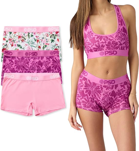 PSD Underwear Womens Boyshorts - Core Standard Boy Short 3 Packs, Comfortable Underwear for Womens, Womens Underwear Packs