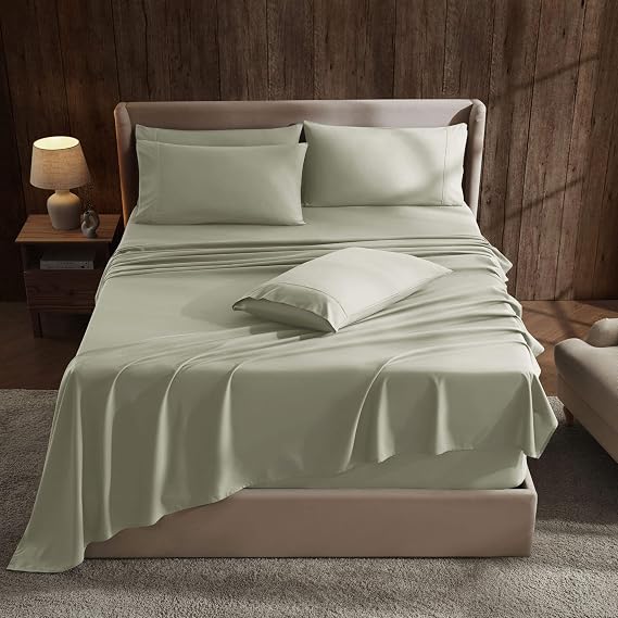 Hearth & Harbor Extra Deep Pocket Sheet Sets, Luxury Soft 6 Piece Bed Sheet Set Fits Mattress 18-24 Inches - Queen, Sage Green New