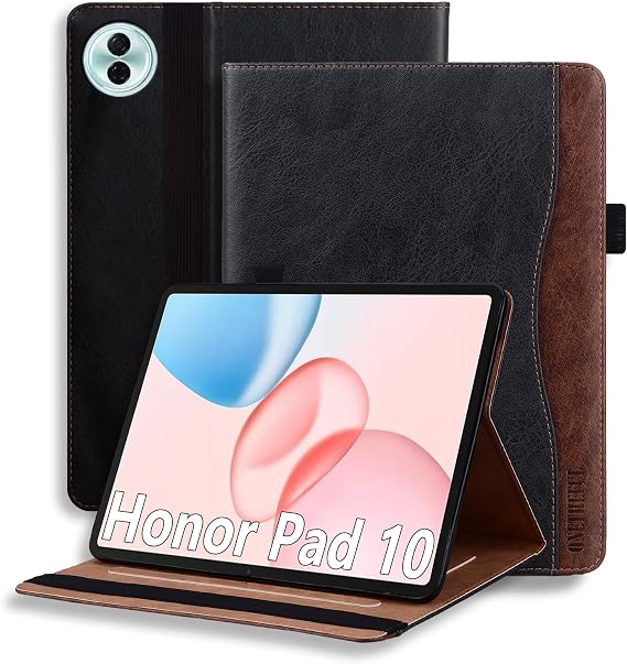 Protective Case for Honor Pad 10 12.1 Inch 2025 - PU Leather Tablet Case with Multi-Purpose Holder 2 Card Slots & Pen Case Non-Slip Black