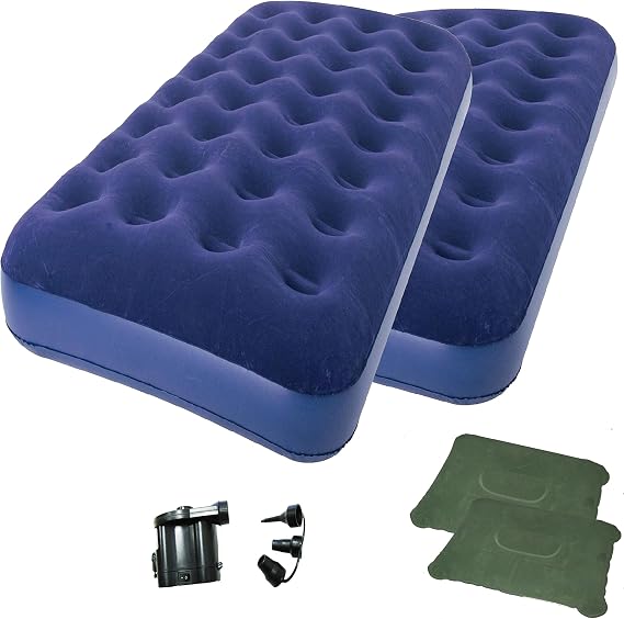 2-Piece of Zaltana Twin Size Air Mattress with DC air Pump (Battery not Included) & 2 Inflatable Pillow Combo (AMNx2+APD+PL1x2)