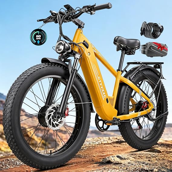 8000W Peak Dual Motor Electric Bike for Adults 50MPH Top Speed | 26" Fat Tire Electric Bicycle,Up to 100 Miles,Adjustable Stem, Turn Signals,400LBS Load Capacity,Commuting Off-Road Ebike