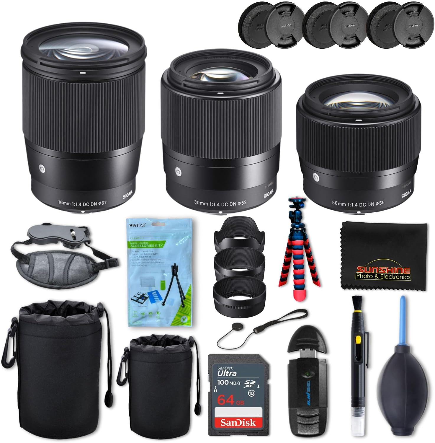 Sigma 30mm 16mm 56mm f1.4 DC DN Contemporary Lens for Sony E Sunshine Photo Accessories Set