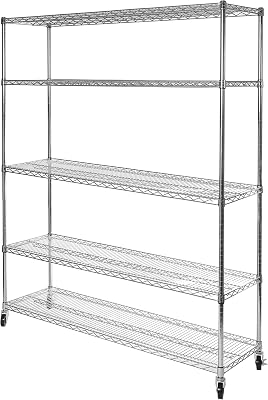 Seville Classics UltraDurable Heavy Duty NSF Solid Steel Wire Rack Storage Unit Organizer for Garage, Warehouse, Office, Restaurant, Classroom, Kitchen, 5-Tier Shelving, 60 W x 18 D