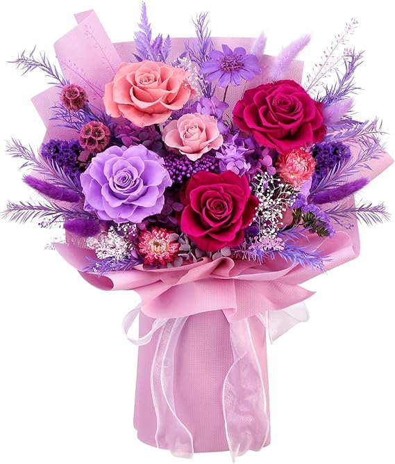 Bloom's Diary Purple Preserved Flower Bouquet, 100% Real Roses