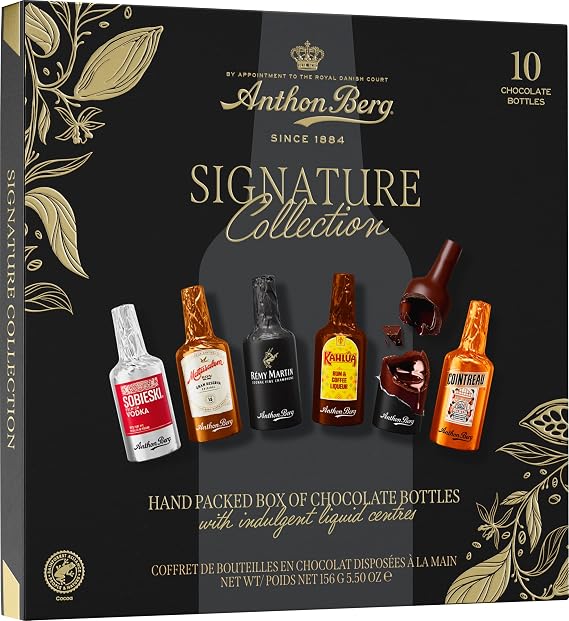 Anthon Berg 10 Chocolate Liqueurs, 156 g (Pack of 1) | Dark Chocolate Case With Delicious Famous Spirit Liquid Fillings