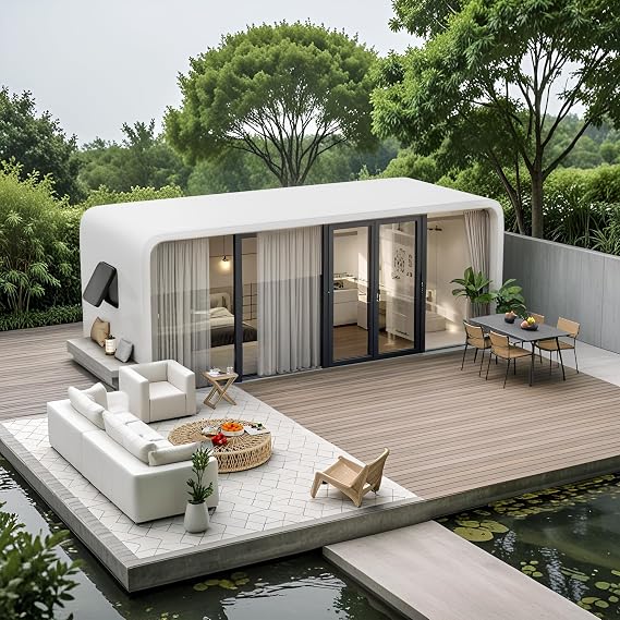 Walkmax Luxury Modern Prefab Cabin - 19ft Mobile Capsule With Bedroom, Kitchen And Bathroom, Storm Resistant,15 Typhoon And 10 Earthquake Proof Mobile Prefab Cabin For Travel And Outdoor Living