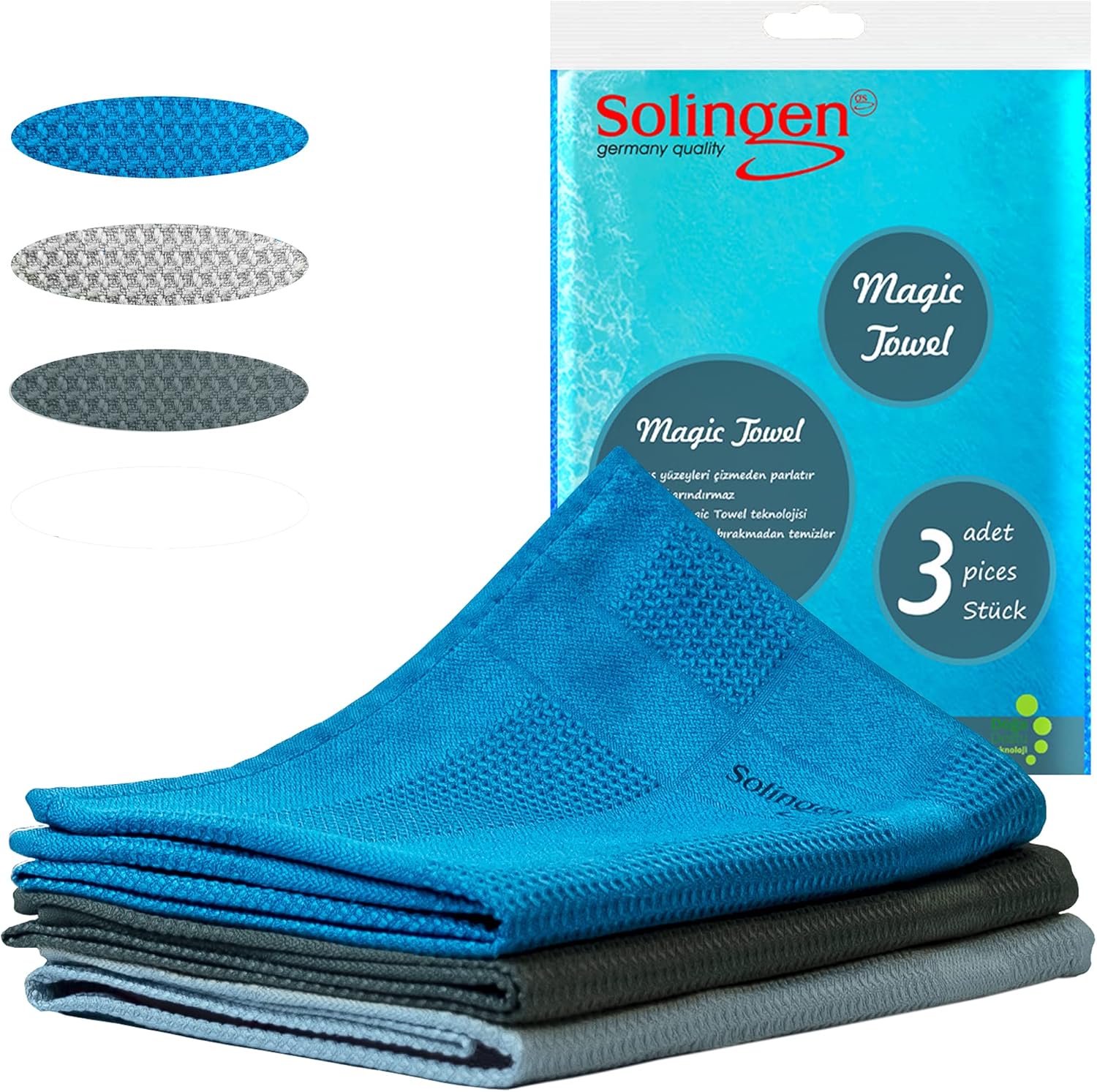 Solingen Plus Microfiber Cloth Glass Cloth Microfiber Cleaning cloths Magic Microfiber Cleaning Cloth Home Kitchen Car Motorcycle Windows 40x60 cm 3 Pieces