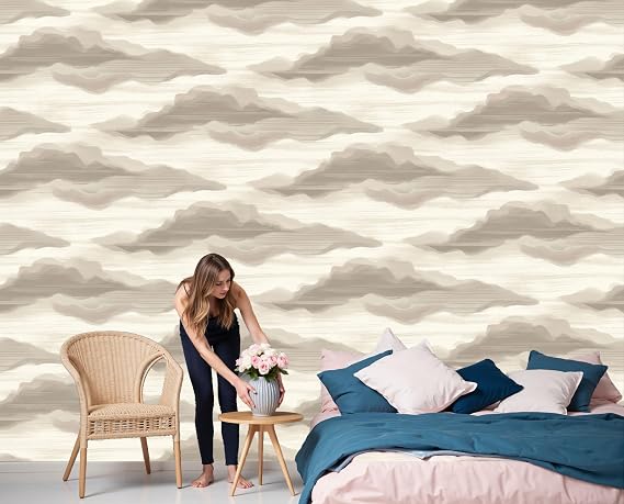 Cloud Texture Wall Mural - 450x315cm Off White 3D Effect Photo Wallpaper Wabi-Sabi Style Panoramic Wall Art Poster for Living Room Bedroom Office Decoration, Off White