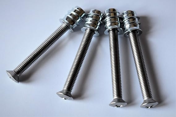 Guitar Neck Screws & Threaded Inserts – Stainless Steel – for Fender Stratocaster & Telecaster – M5, 40 mm (Set of 4 with Mounting Tool)