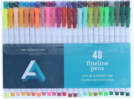 Art Alternatives Fineline Pen Set, 48-Colors - 0.4mm nib - Ergonomic, triangular barrel - Drawing, coloring, journaling